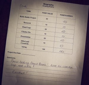 In case you're wondering...we (I mean Zach) got a 100 on his project! Proud Mama....