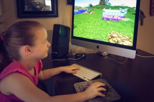 Even Morgan joins in for some Minecraft fun. However, she likes creative mode because she can choose pretty colors!!